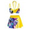 Plus Size Flower Halter Push Up Skirted Bikini Swimwear - YELLOW 5X