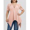 Plus Size Asymmetric Ribbed Ripped Cutout Tunic Tee - PINK L