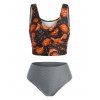 Maillot de Bain Tankini Rayé Lune et Soleil Imprimés de Grande Taille - Noir 4X