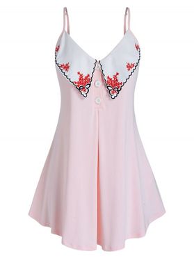 Plus Size Scalloped Embroidered Placket Adjustable Strap Cami Top