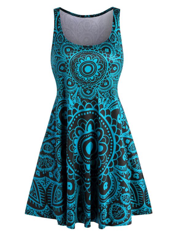 Débardeur Fleur de Grande Taille à Col Dégagé Style Bohémien - Bleu 5XL