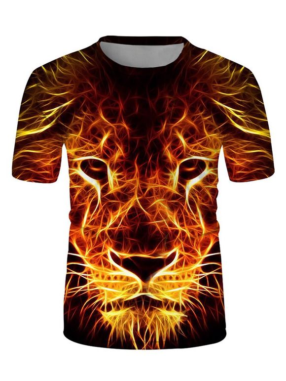 T-shirt Lion en Feu Graphique Manches Courtes à Col Rond - multicolor 2XL