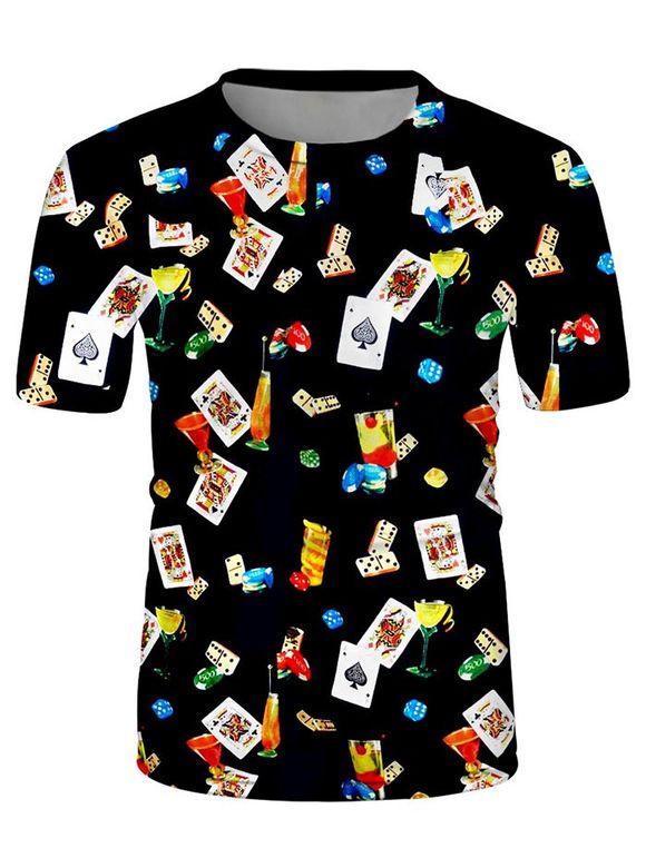 T-shirt Décontracté Cocktail et Poker Carte Imprimés à Col Rond - multicolor XL