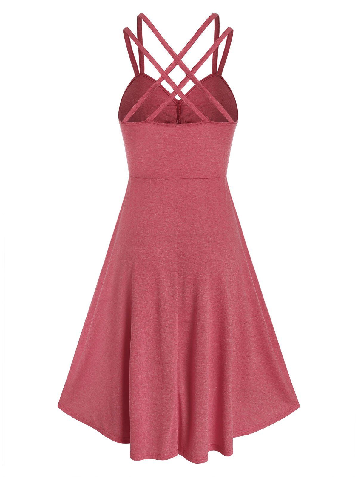 Robe à Bretelle Haute Basse avec Bouton - Rouge Cerise 3XL