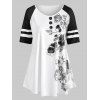 Haut Floral Panneau Rayé à Manches Raglan de Grande Taille - Noir 4X