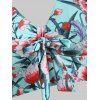 Flower Striped Vacation Swimsuit Cross Knotted High Rise Tankini Swimwear - LIGHT GREEN XL