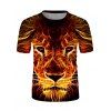 T-shirt Lion en Feu Graphique Manches Courtes à Col Rond - multicolor XL