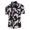 Chemise Boutonnée à Imprimé Grue en Lin - Noir 2XL