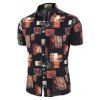 Chemise Motif de Lettre à Manches Courtes en Lin - Noir 2XL