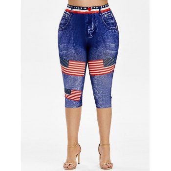 

Plus Size Butterfly American Flag Print Cropped Jeggings, Deep blue