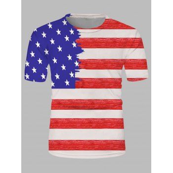 

American Flag Print Crew Neck Leisure T Shirt, Multicolor