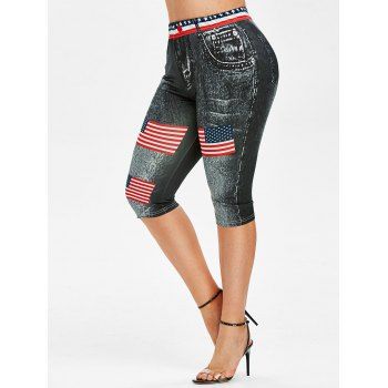 

Plus Size Butterfly American Flag Print Cropped Jeggings, Black