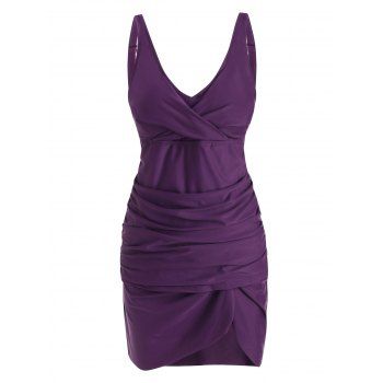 

Twisted Slit Ruched Skirted Tankini Swimwear, Concord