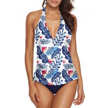 Adreamess Women Floral Scalloped Crisscross Tankini Swimsuit Swimsuit Beachwear
