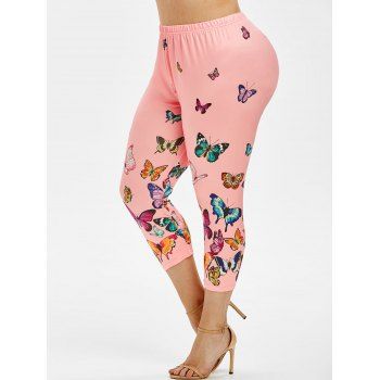 

Plus Size Butterfly Print Cropped Leggings, Light pink