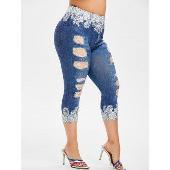 Image of Plus Size D Print High Rise Capri Jeggings