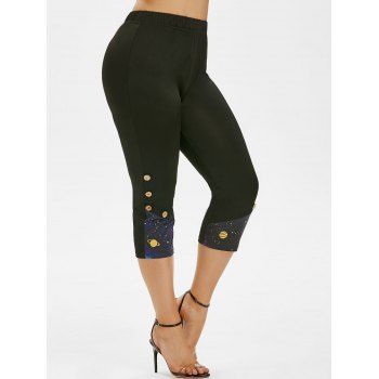 

Plus Size Galaxy Planet Print Cropped High Rise Leggings, Black