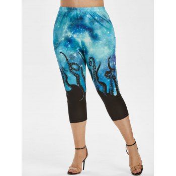 

Plus Size Galaxy Octopus Print Cropped Leggings, Black