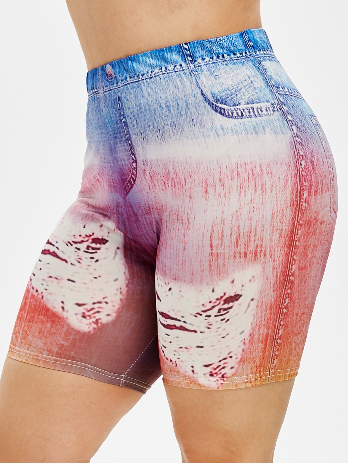Plus Size 3D Denim Print Skinny Shorts - LIGHT BLUE 5X