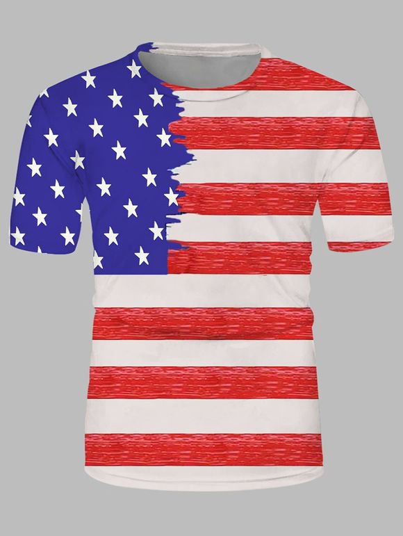 T-shirt Décontracté Drapeau Américain Imprimé à Col Rond - multicolor 3XL