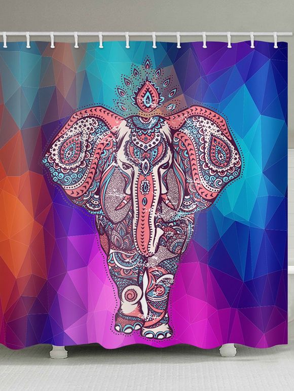 Rideau de Douche Imperméable Motif d'Eléphant Géométrique - multicolor W71 X L71 INCH