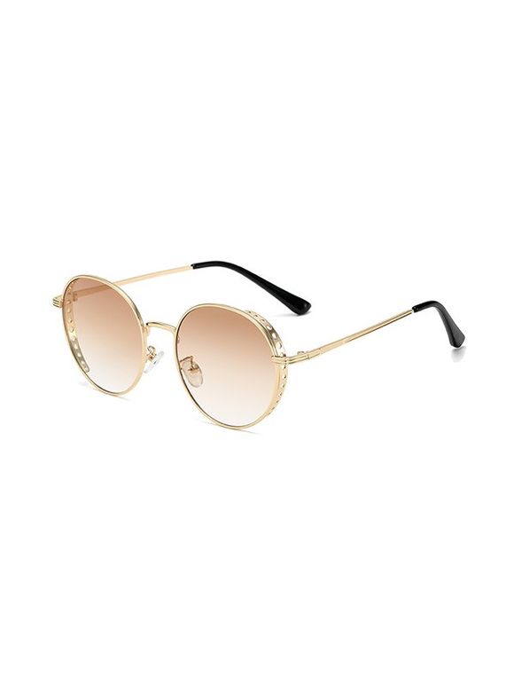 Lunettes de Soleil Rétro Rondes Evidées en Métal - Brun 
