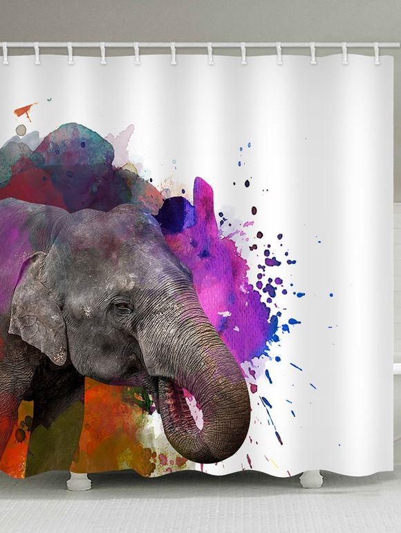 Rideau de Bain Imperméable Éléphant à l'Aquarelle Imprimé - multicolor W71 X L71 INCH