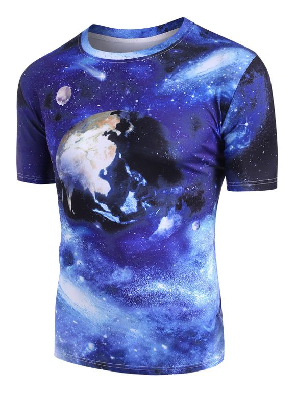 T-shirt Motif de Galaxie et de Terre à Manches Courtes - multicolor A 2XL