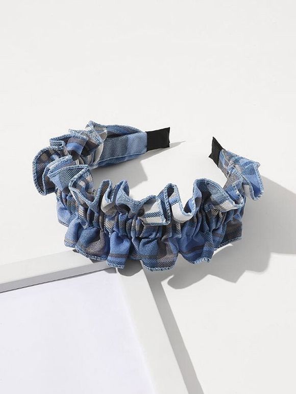 Bande de Cheveux à Carreaux Imprimé à Volants - Bleu 