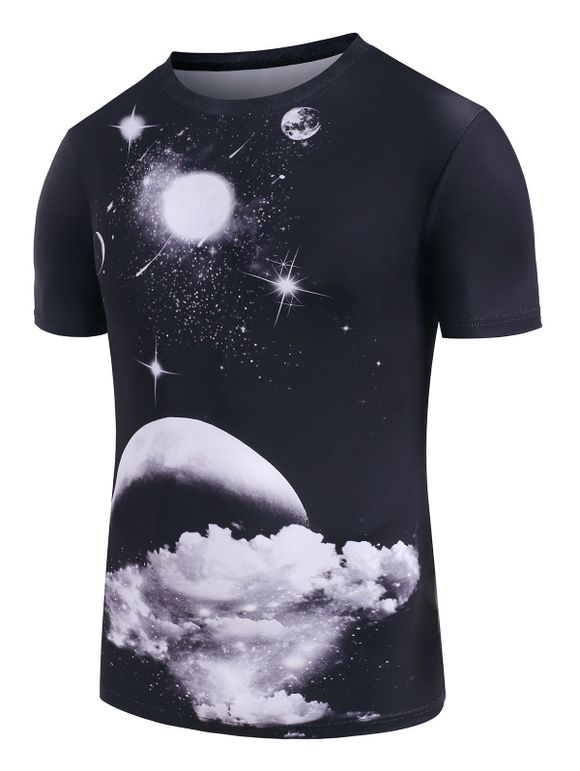 T-shirt Graphique Lune Imprimée à Manches Courtes - Noir 2XL