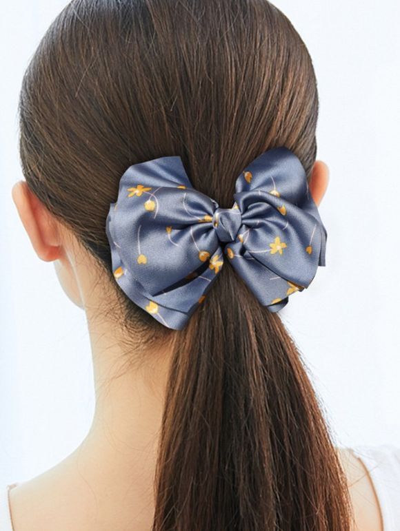 Accessoire de Cheveux Fleuri Imprimé avec Nœud Papillon - Bleu 