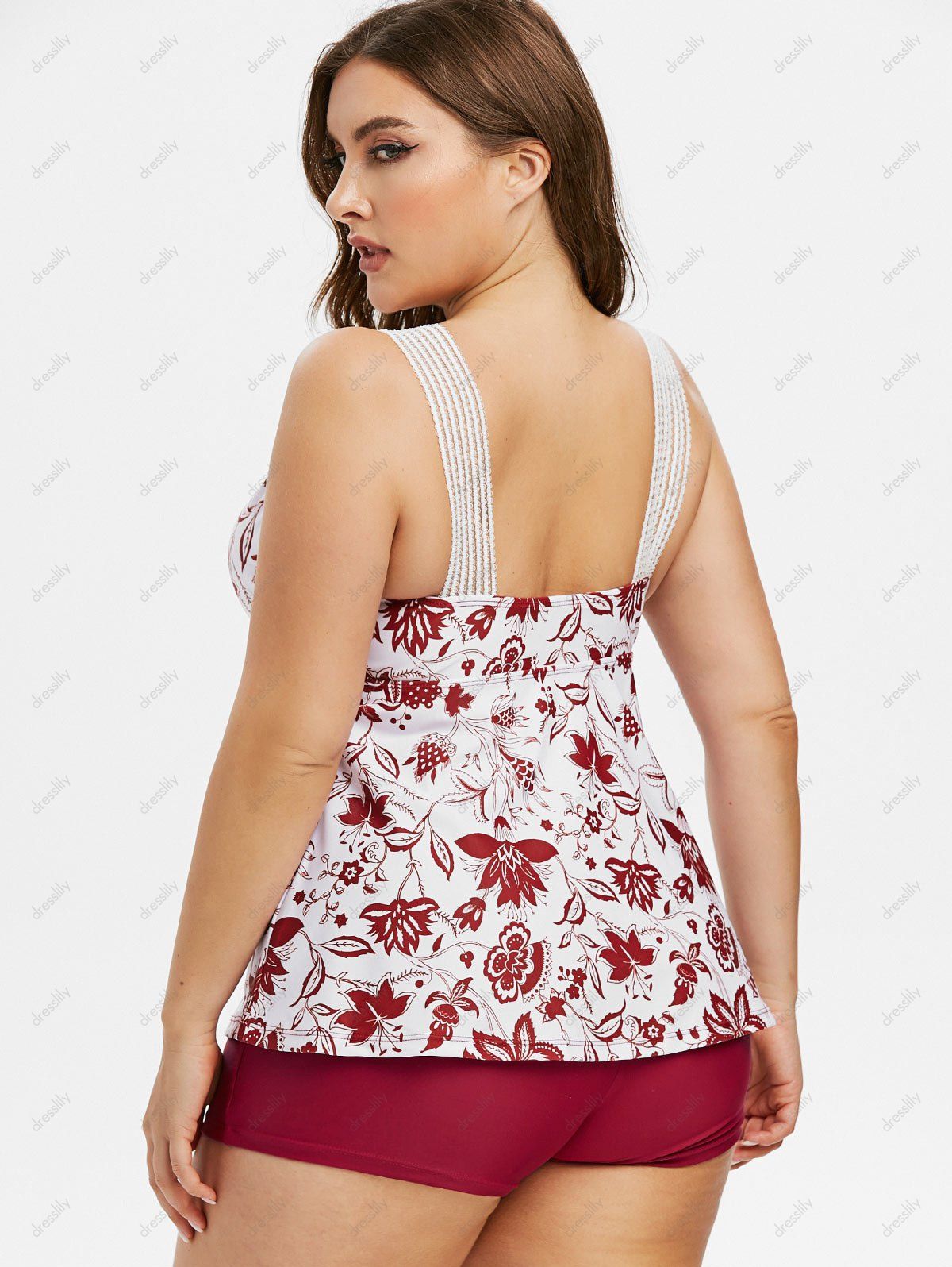 34 Off 2020 Plus Size Floral Print Low Cut Tankini Swimwear In Red