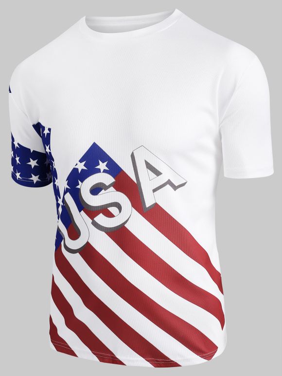 T-shirt Décontracté Motif de Drapeau Américain - Blanc M
