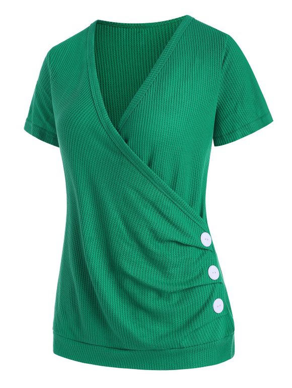 T-shirt Boutonné Texturé Superposé Plongeant - Vert L
