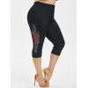 Legging Court Fleur à Coupe Haute de Grande Taille avec Strass - Noir 5X