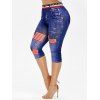 Plus Size Butterfly American Flag Print Cropped Jeggings - BLACK 3X