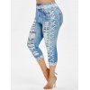 Legging Capri Moulant 3D Jean Imprimé de Grande Taille - Bleu clair 4X