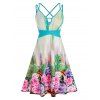 Robe Plume de Paon Fleur Croisé au Dos Découpée de Grande Taille - Aigue Marine Légère 5X