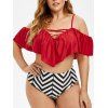 Maillot de Bain Zigzag Deux Pièces à Volants Grande Taille - Rouge 3X