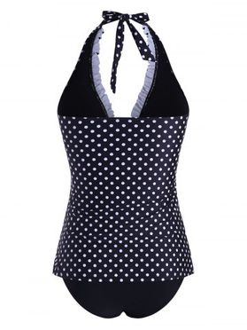 Polka Dot Frilled Halter Backless Tankini Swimwear