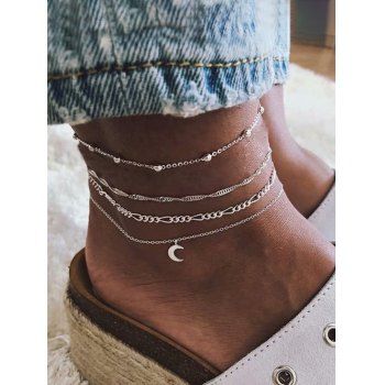 

4 Piece Moon Charm Chain Anklets, Silver