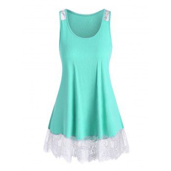

Plus Size Lace Panel Ribbed Tank Top, Aquamarine