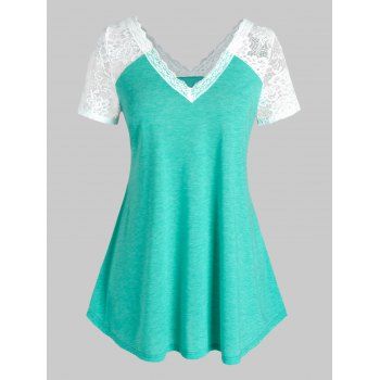 

Plus Size Lace Panel Raglan Sleeve T Shirt, Medium turquoise