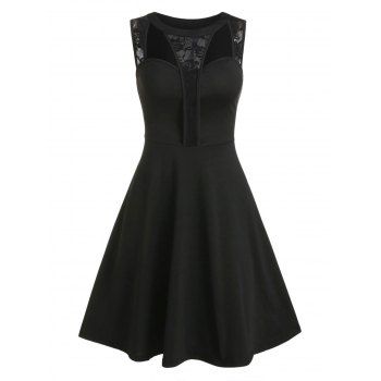 

Floral Lace Panel Cut Out A Line Dress, Black