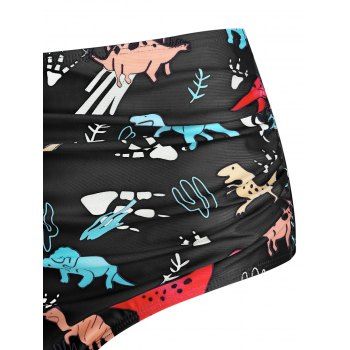 Tummy Control Tankini Swimsuit Cartoon Dinosaur Print Bathing Suit Ruched Bowknot Crisscross Beach Swimwear