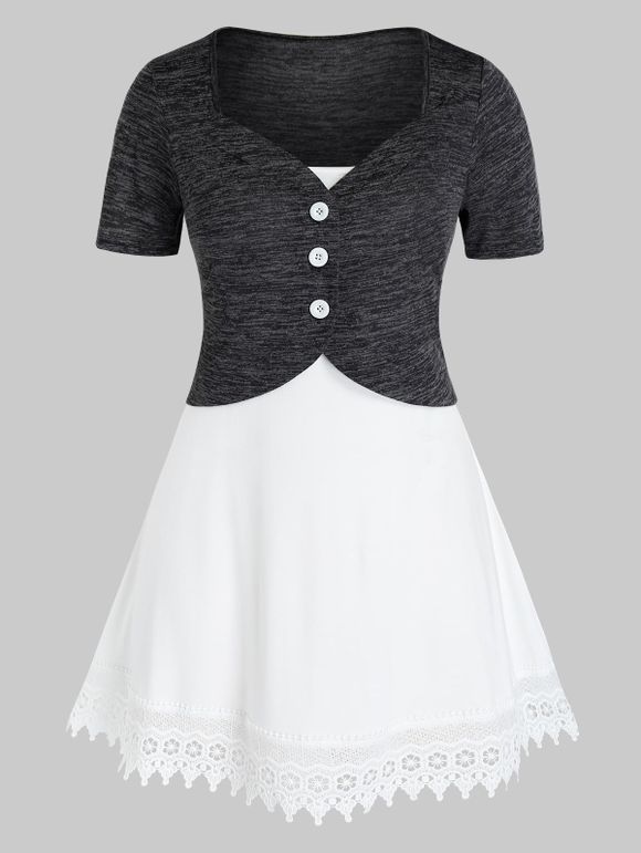 Ensemble de T-shirt Teinté de Grande Taille et de Débardeur en Dentelle - multicolor 5X