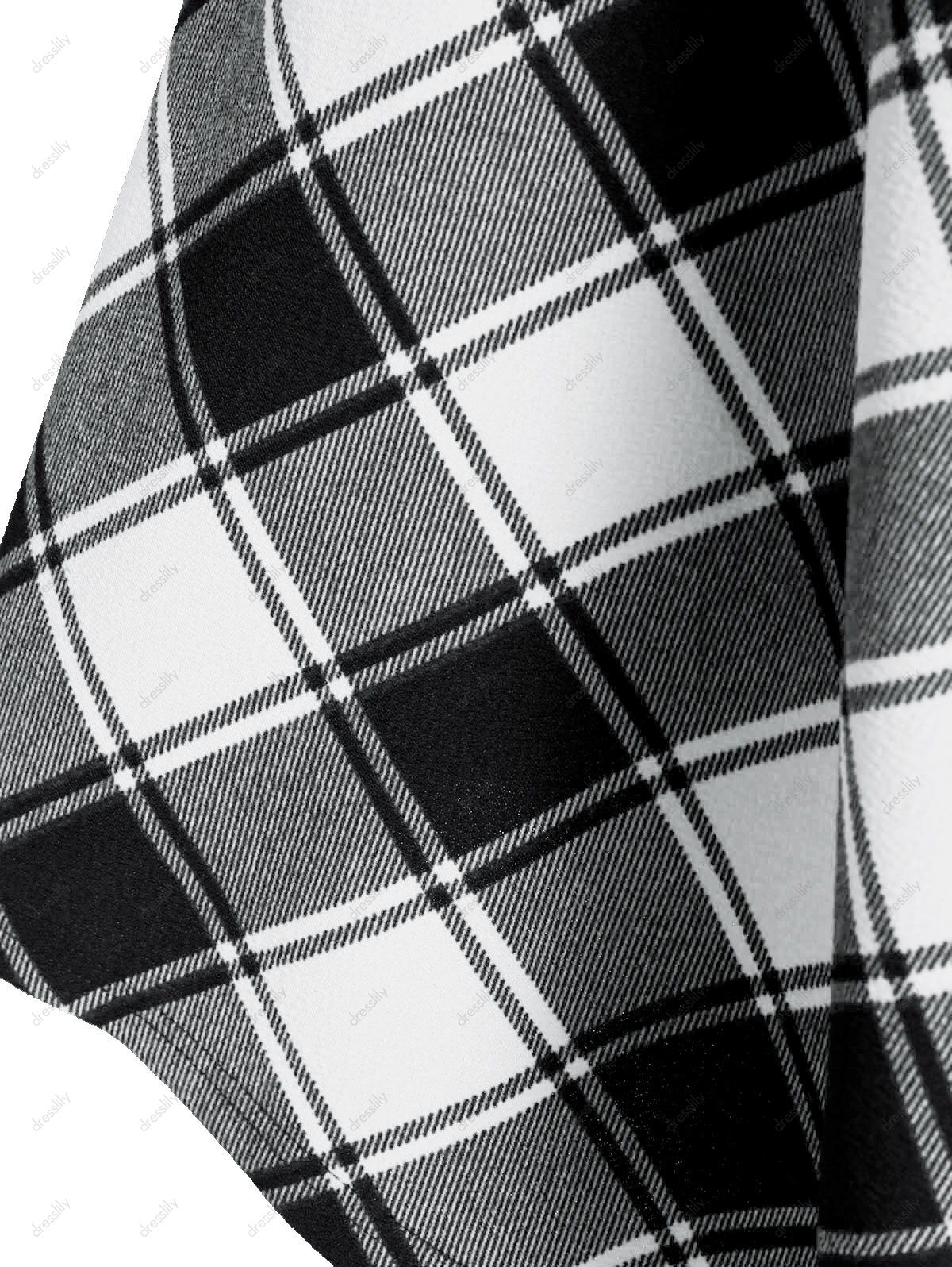 Robe Mouchoir à Carreaux Epaule Dénudée à Lacets - Noir XL