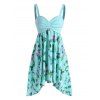 Robe à Bretelle Asymétrique Cactus Imprimé à Taille Empire - Vert XL