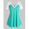 T-shirt Panneau en Dentelle de Grande Taille à Manches Raglan - Turquoise Moyenne L