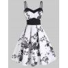 Summer Vacation Butterfly Print Empire Waist Dual Straps A Line Dress - WHITE L